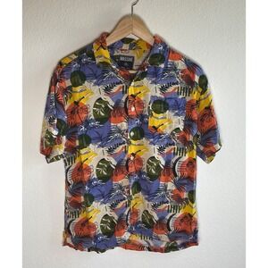 MASSIVE Men's Short Sleeve Tropical Print Button-Down Shirt - Multicolor